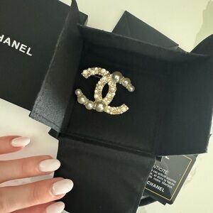 CHANEL Gold and Silver Brooch with Pearls